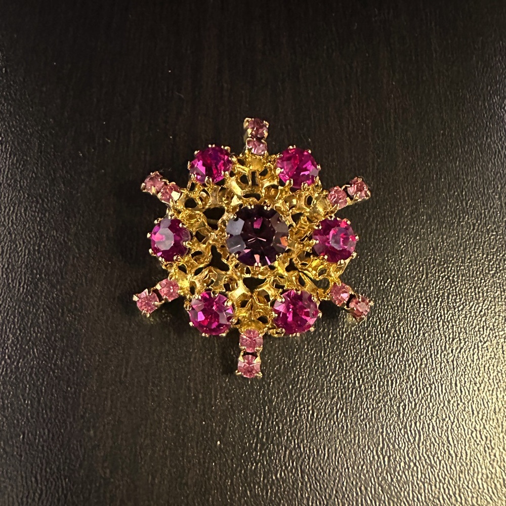 Dazzling Vintage Purple & Pink Austrian Rhinestone Brooch Made Austria